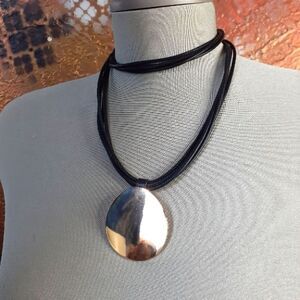 NWOT Zara Leather and Goldtone Medallion Statement Necklace
